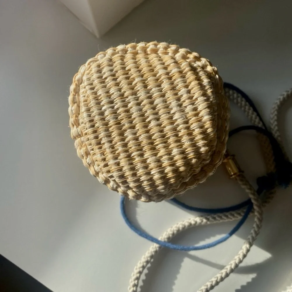 Dior Straw Drawstring Mini Pouch or Mini Bucket Bag in Cream and Blue NWB GWP - Picture 4 of 13